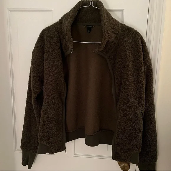 Dark Green Sherpa Zip Up Jacket - Picture 1 of 3